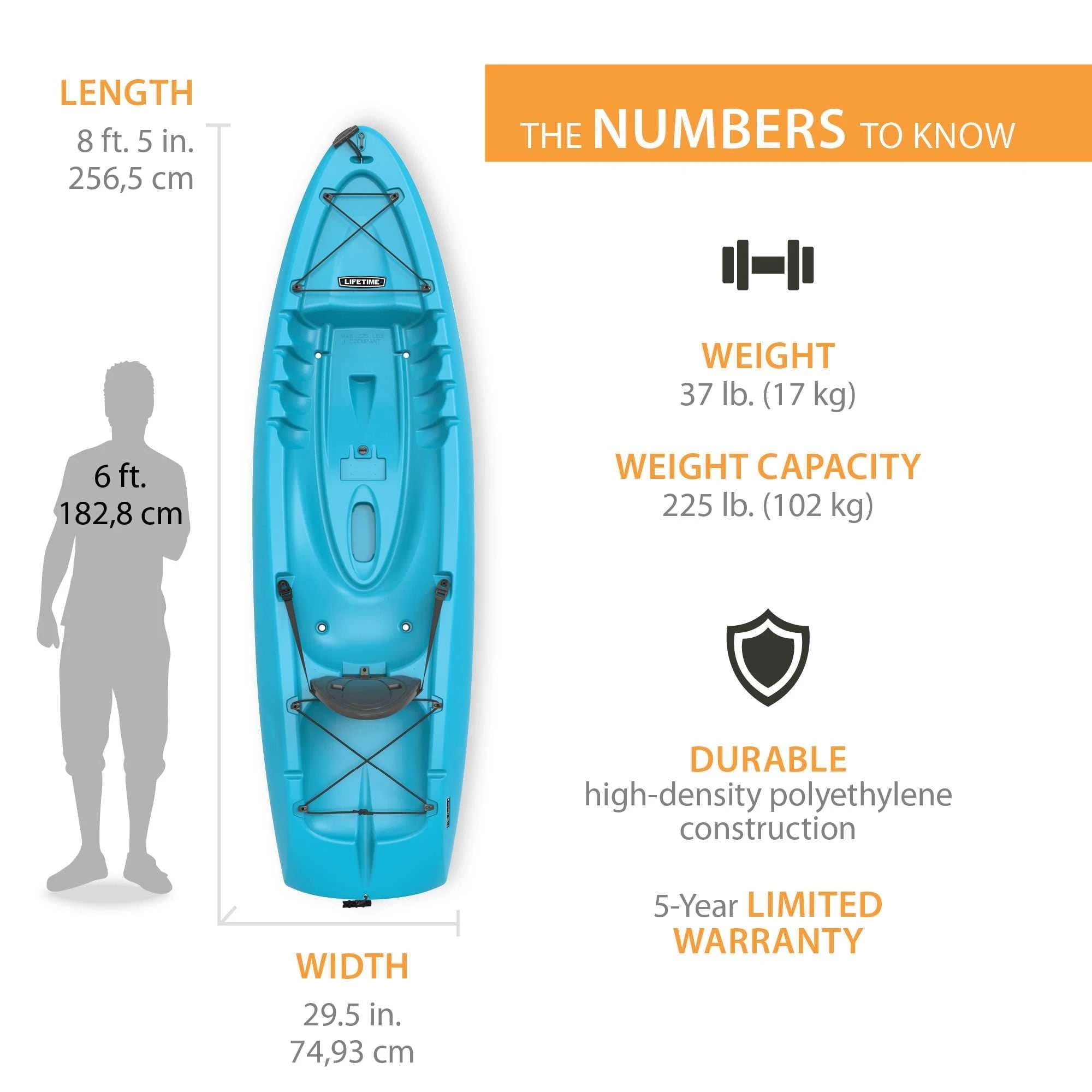 Lifetime Hydros 85 Sit-On-Top Kayak Paddle Included Glacier Blue - MadeInUSA