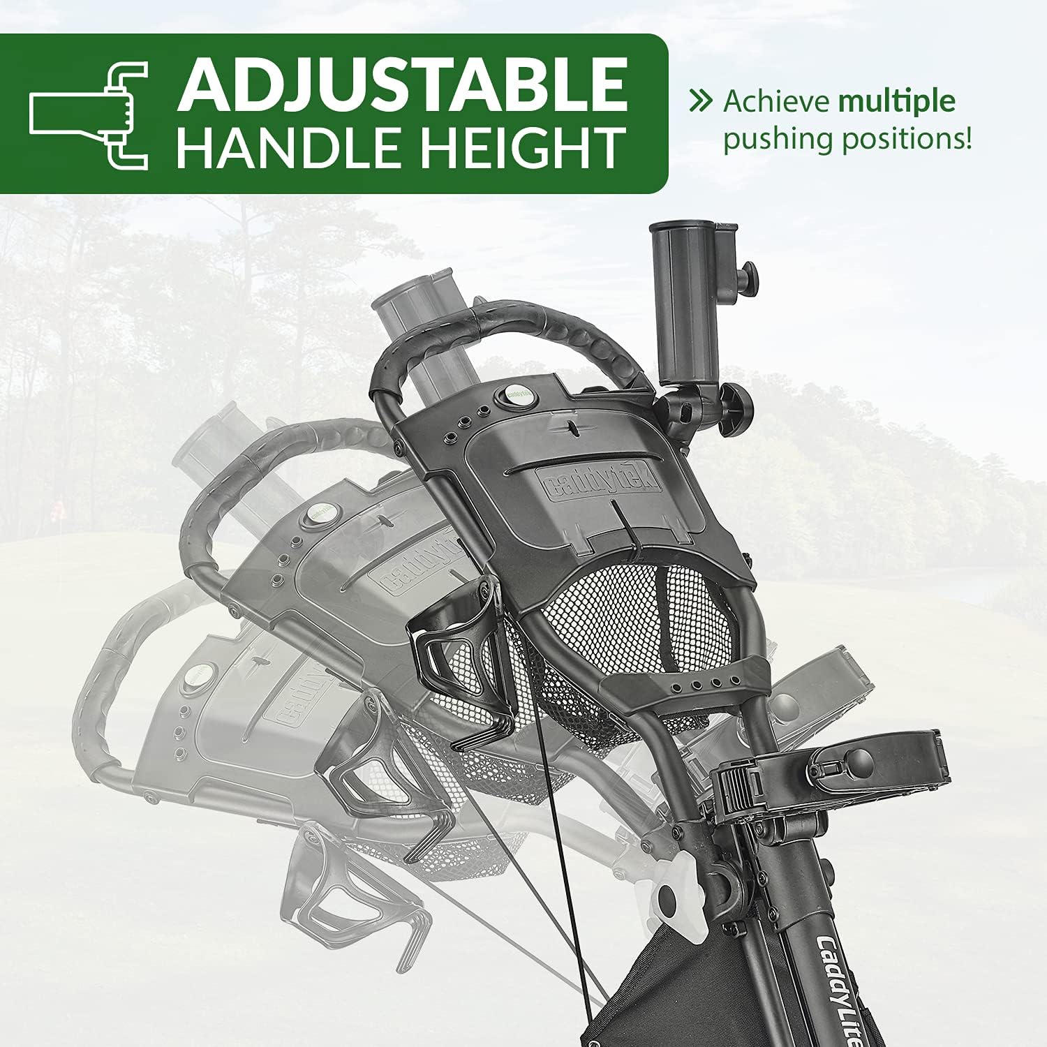 3Wheel Golf Push Cart - Golf Trolley Foldable Collapsible Lightweight Pushcart with Foot Brake - Easy to Open & Close