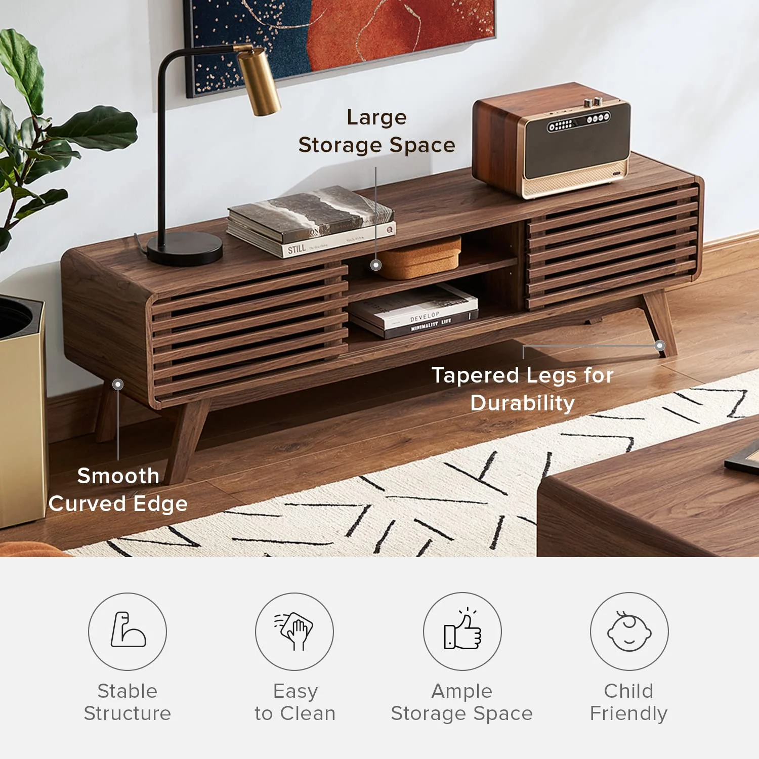 mopio Ensley 59 Walnut TV Stand for 55/60/65 inch TV