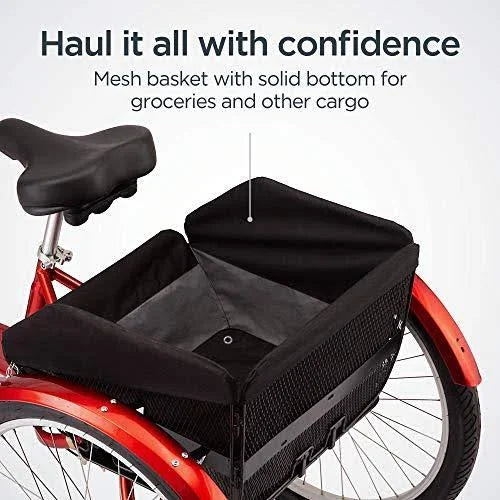 Schwinn Meridian Deluxe Adult Tricycle Bike. Three Wheel Cruiser. 26-inch Wheels. Low Step-Through Aluminum Frame. Adjustable Handlebars. Large - MadeInUSA